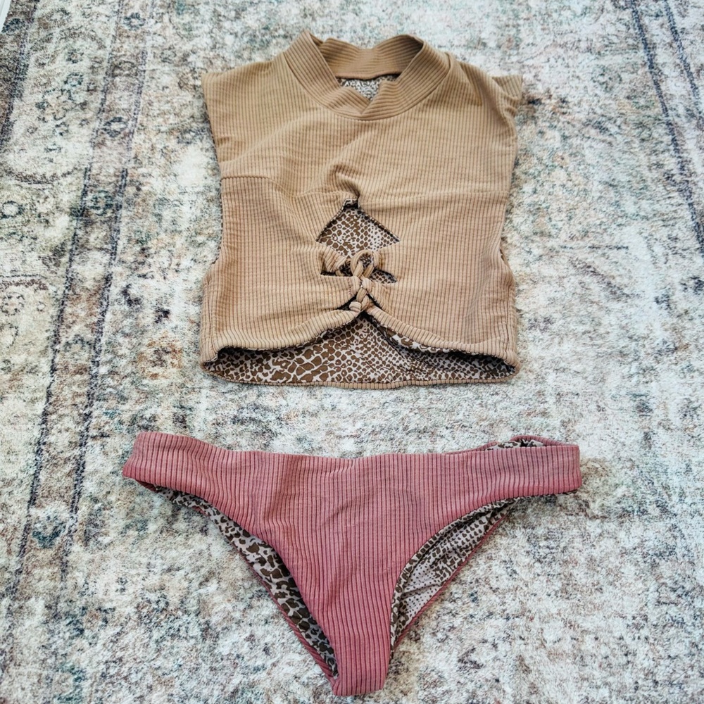 Acacia Swimwear Brown and Pink Bikini Set